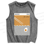 Unisex Geometric Ramen Printed Washed Tank Top