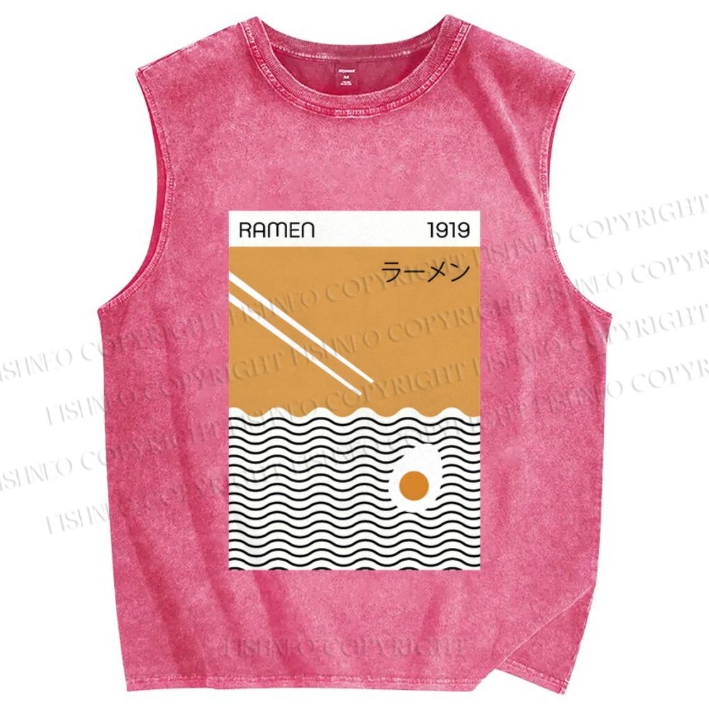 Unisex Geometric Ramen Printed Washed Tank Top