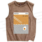 Unisex Geometric Ramen Printed Washed Tank Top