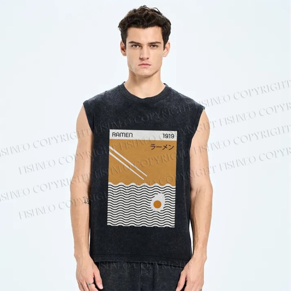 Unisex Geometric Ramen Printed Washed Tank Top