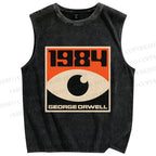 Unisex Vintage Eyes Printed Washed Tank Top