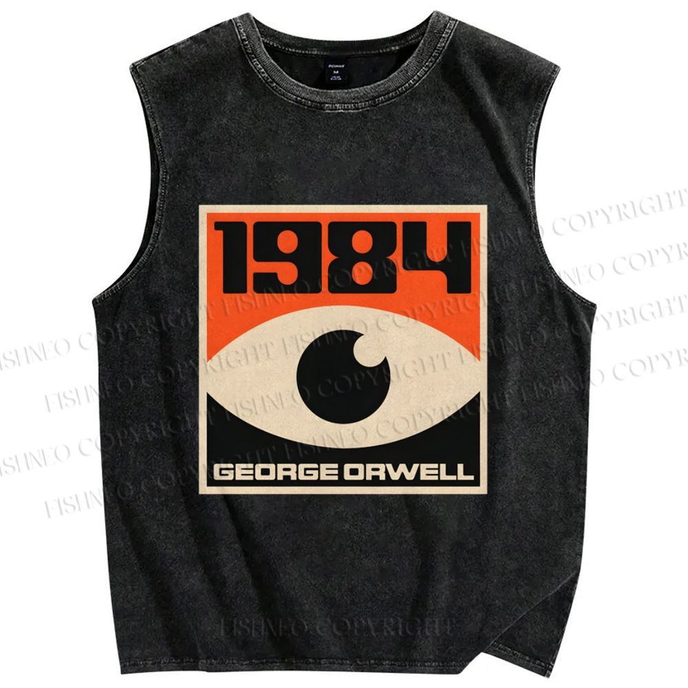 Unisex Vintage Eyes Printed Washed Tank Top
