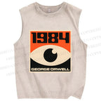 Unisex Vintage Eyes Printed Washed Tank Top