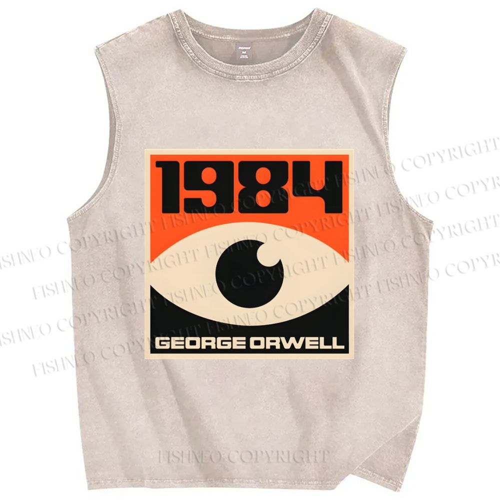 Unisex Vintage Eyes Printed Washed Tank Top