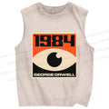 Unisex Vintage Eyes Printed Washed Tank Top