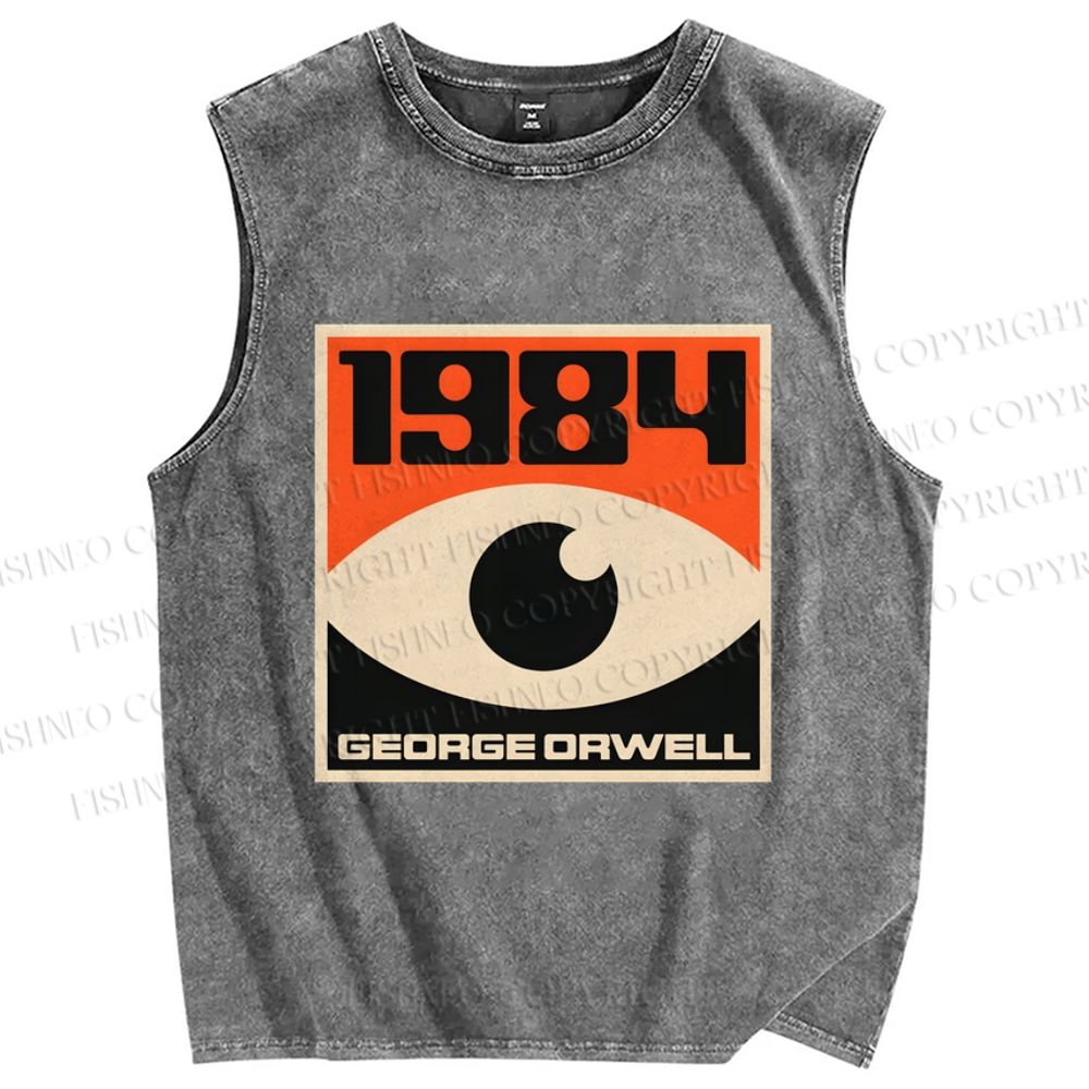 Unisex Vintage Eyes Printed Washed Tank Top