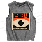 Unisex Vintage Eyes Printed Washed Tank Top