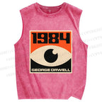 Unisex Vintage Eyes Printed Washed Tank Top