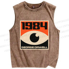 Unisex Vintage Eyes Printed Washed Tank Top
