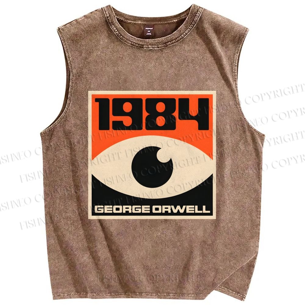 Unisex Vintage Eyes Printed Washed Tank Top