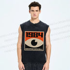 Unisex Vintage Eyes Printed Washed Tank Top