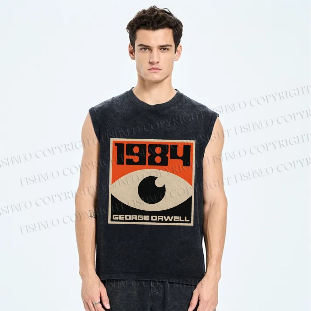 Unisex Vintage Eyes Printed Washed Tank Top