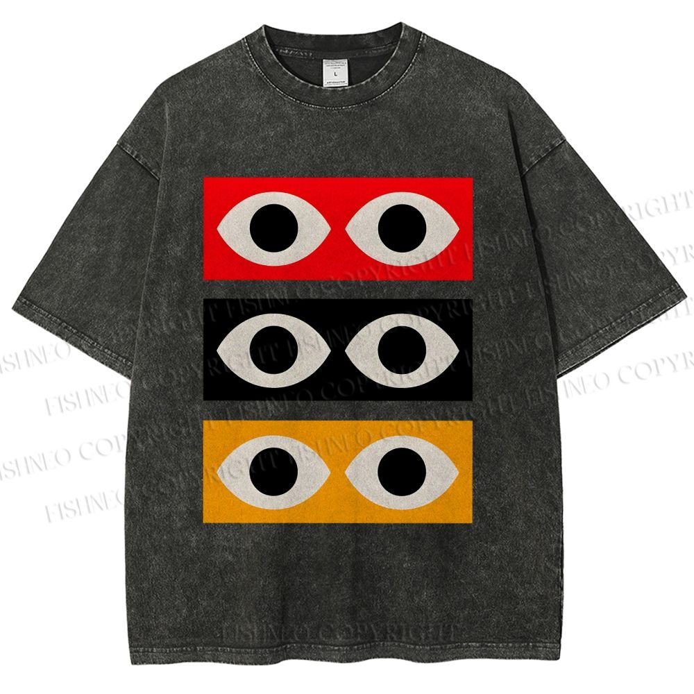 Unisex Geometric Eyes Printed Washed Tee