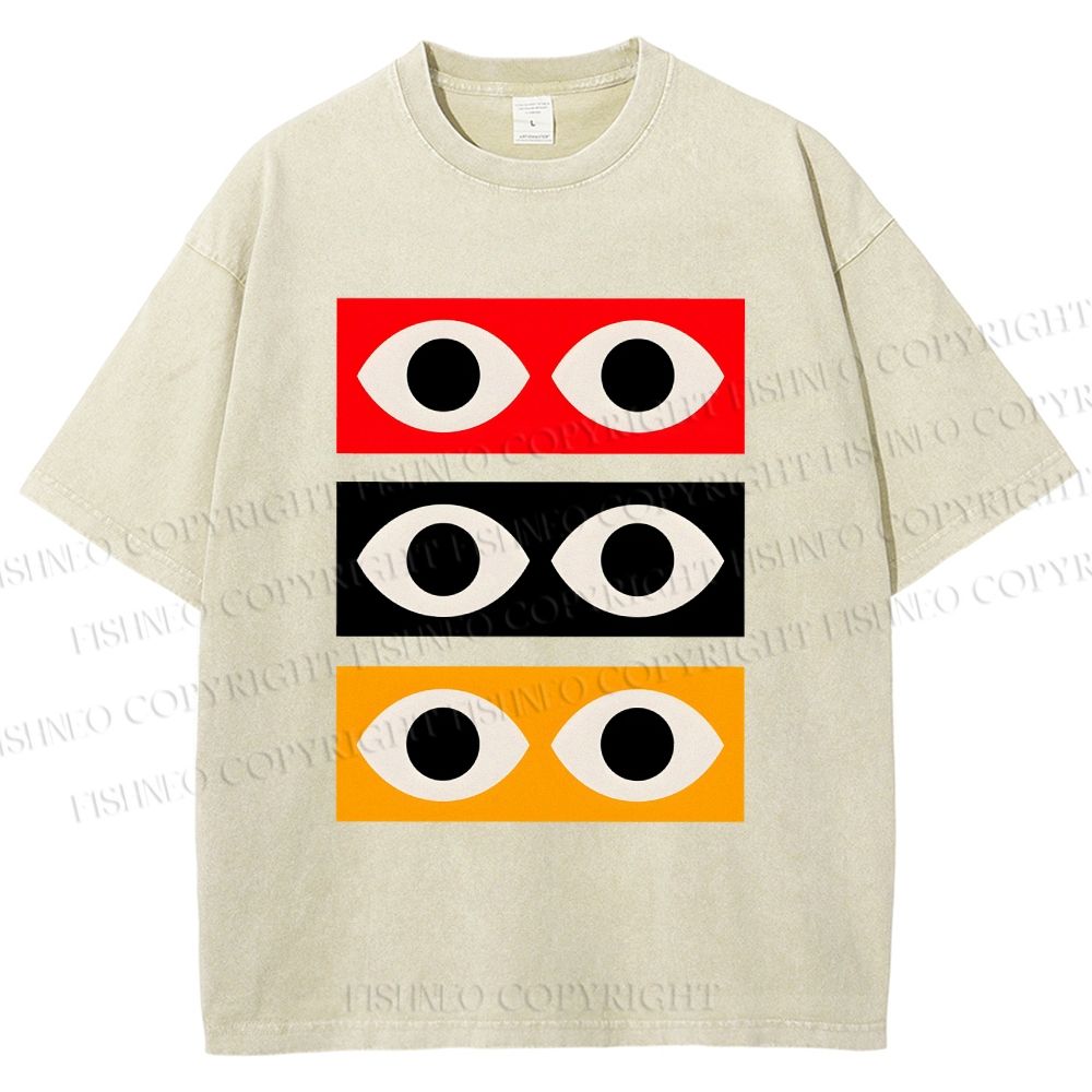 Unisex Geometric Eyes Printed Washed Tee