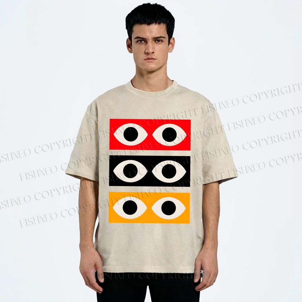 Unisex Geometric Eyes Printed Washed Tee