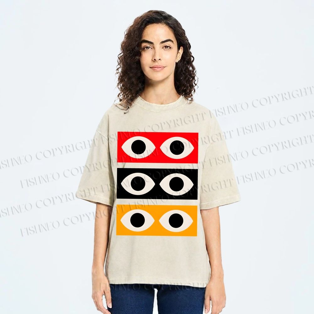 Unisex Geometric Eyes Printed Washed Tee