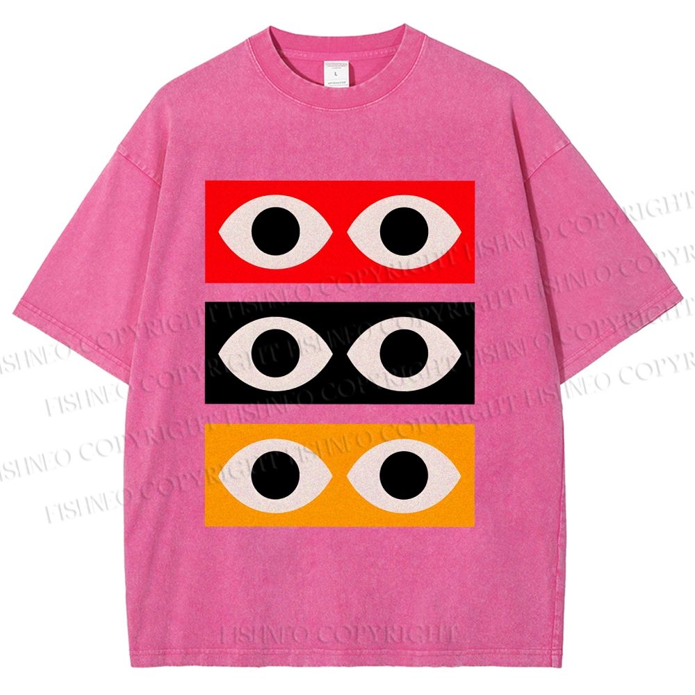 Unisex Geometric Eyes Printed Washed Tee