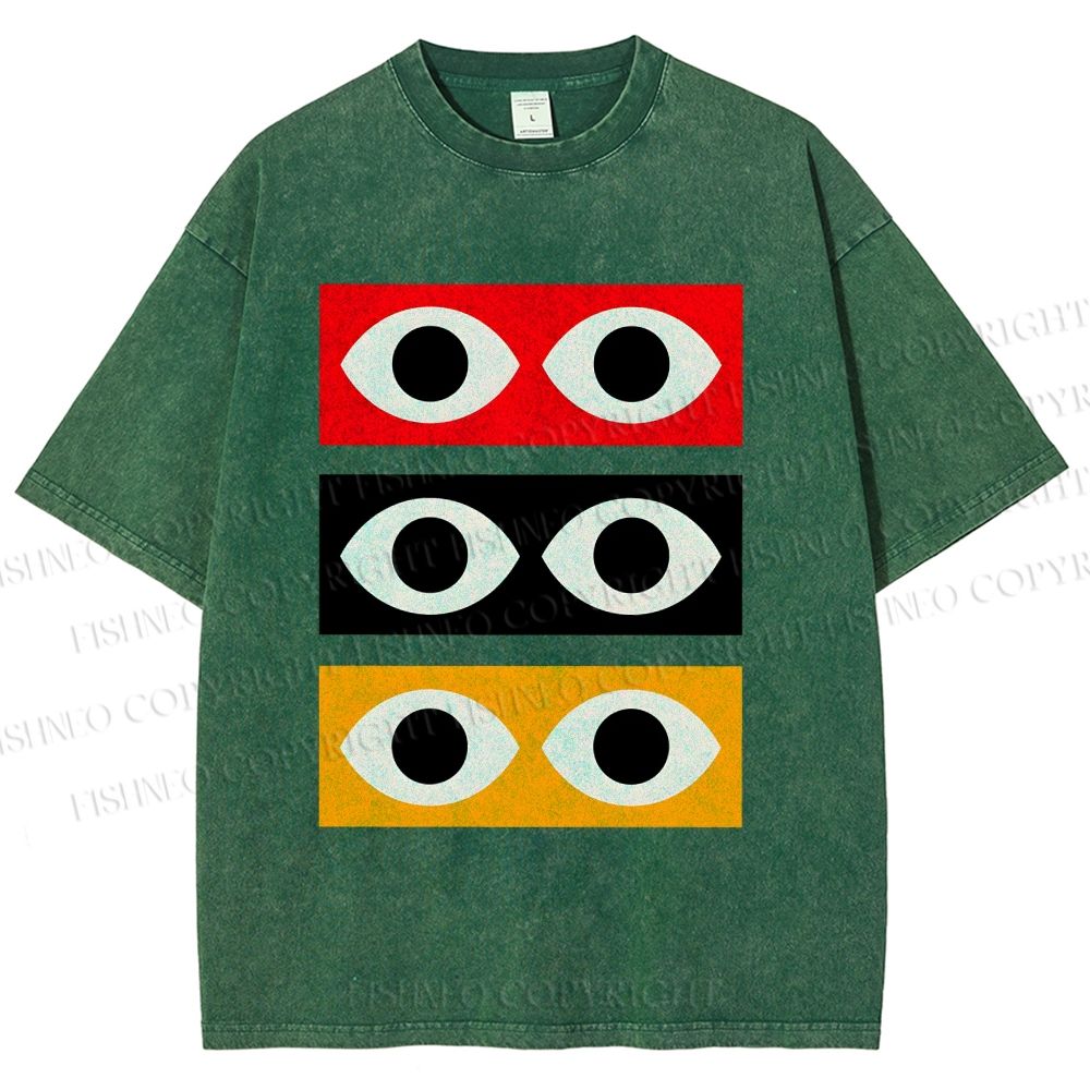 Unisex Geometric Eyes Printed Washed Tee