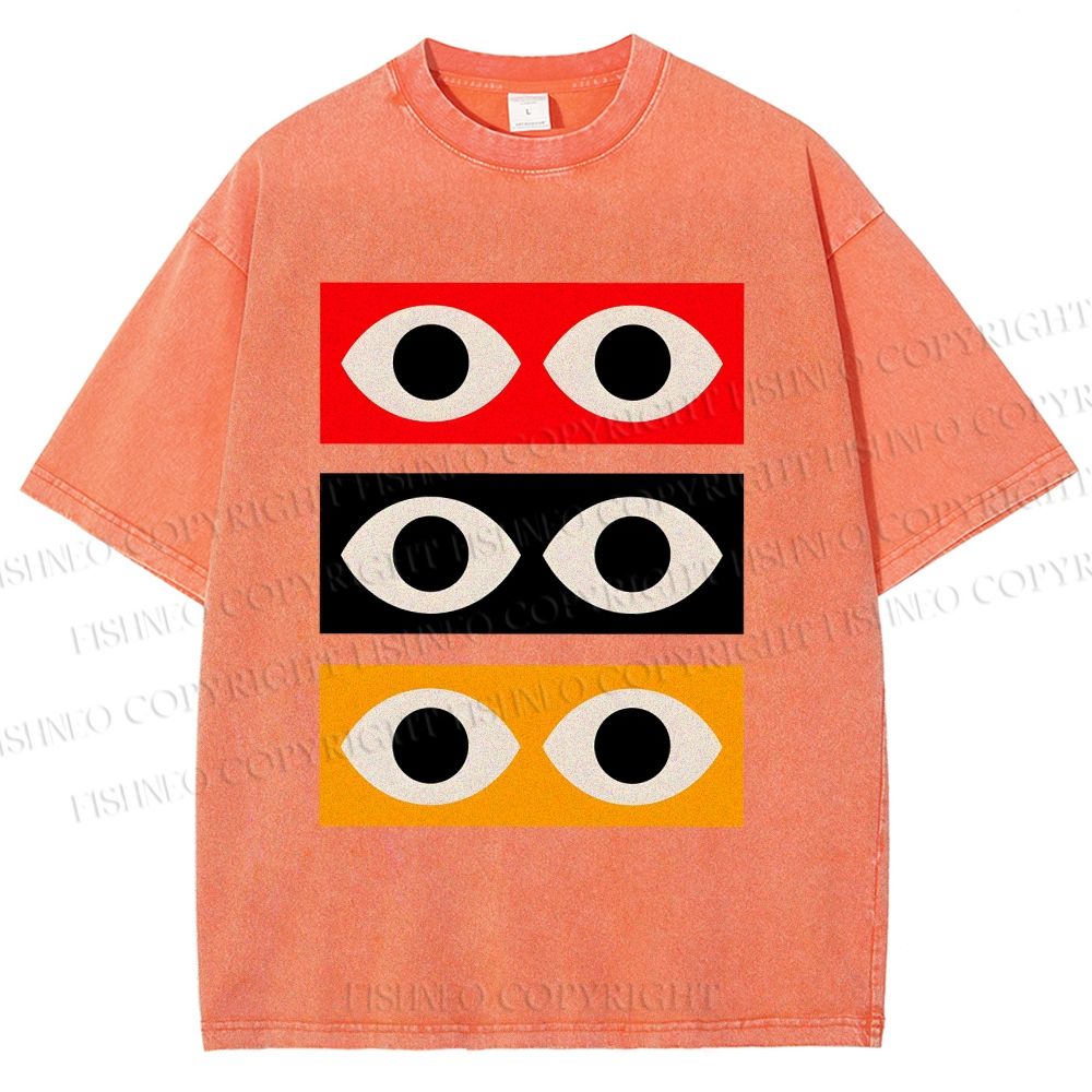 Unisex Geometric Eyes Printed Washed Tee