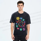 Unisex Colorful Cats Printed Washed Tee