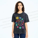 Unisex Colorful Cats Printed Washed Tee