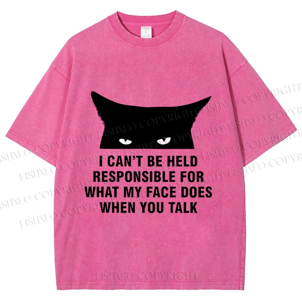 Unisex I Can't Be Held Responsible For What My Face Does When You Talk Cat Printed Washed Tee