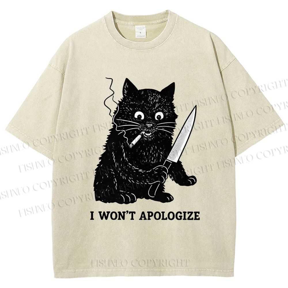 Unisex I Won't Apologize Evil Cat Printed Washed Tee