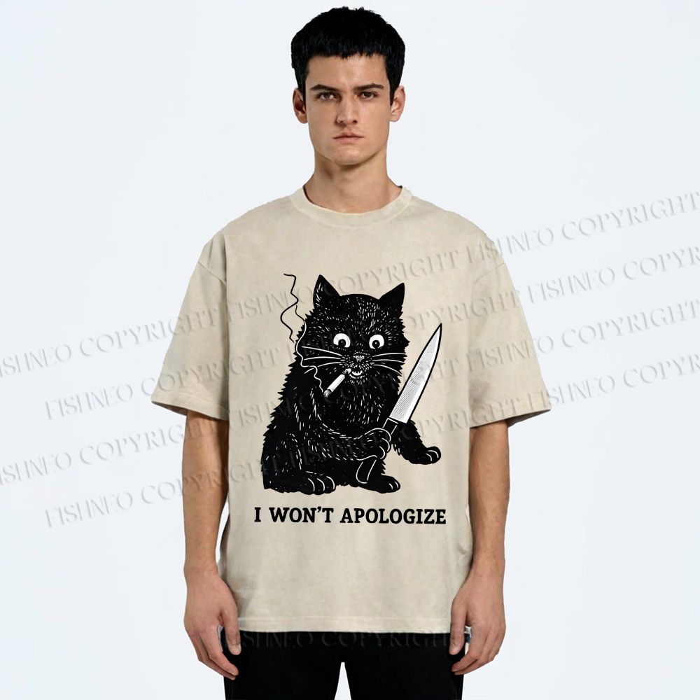 Unisex I Won't Apologize Evil Cat Printed Washed Tee