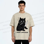 Unisex I Won't Apologize Evil Cat Printed Washed Tee