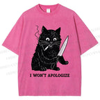 Unisex I Won't Apologize Evil Cat Printed Washed Tee