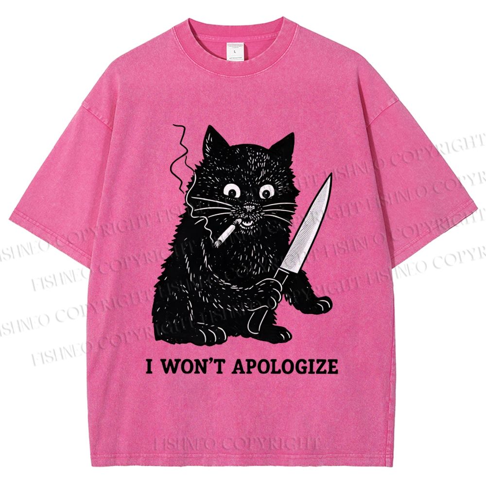 Unisex I Won't Apologize Evil Cat Printed Washed Tee
