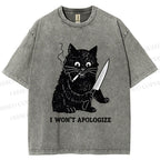Unisex I Won't Apologize Evil Cat Printed Washed Tee