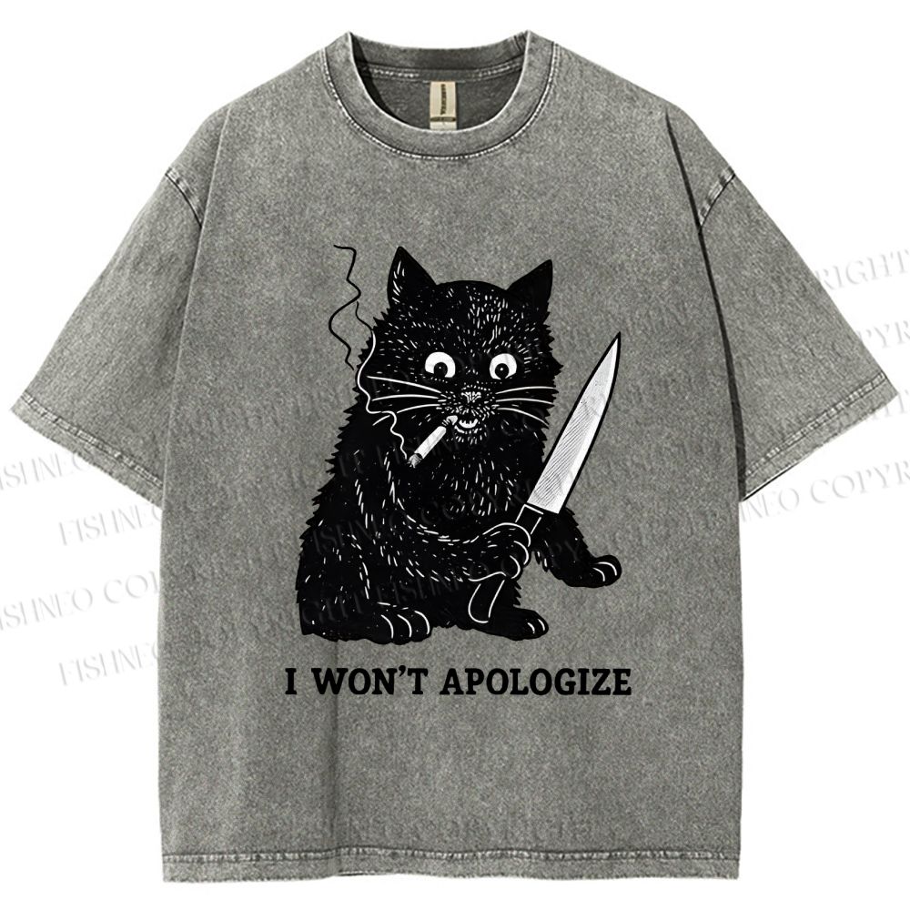 Unisex I Won't Apologize Evil Cat Printed Washed Tee