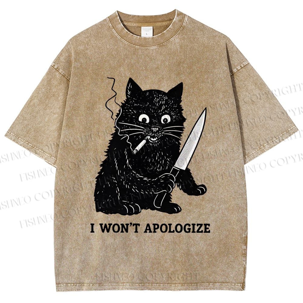 Unisex I Won't Apologize Evil Cat Printed Washed Tee