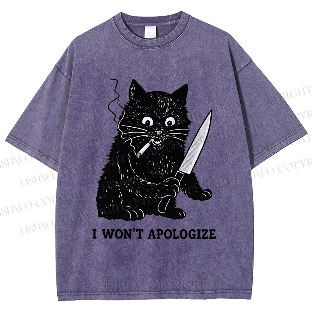 Unisex I Won't Apologize Evil Cat Printed Washed Tee