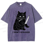 Unisex I Won't Apologize Evil Cat Printed Washed Tee