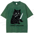 Unisex I Won't Apologize Evil Cat Printed Washed Tee