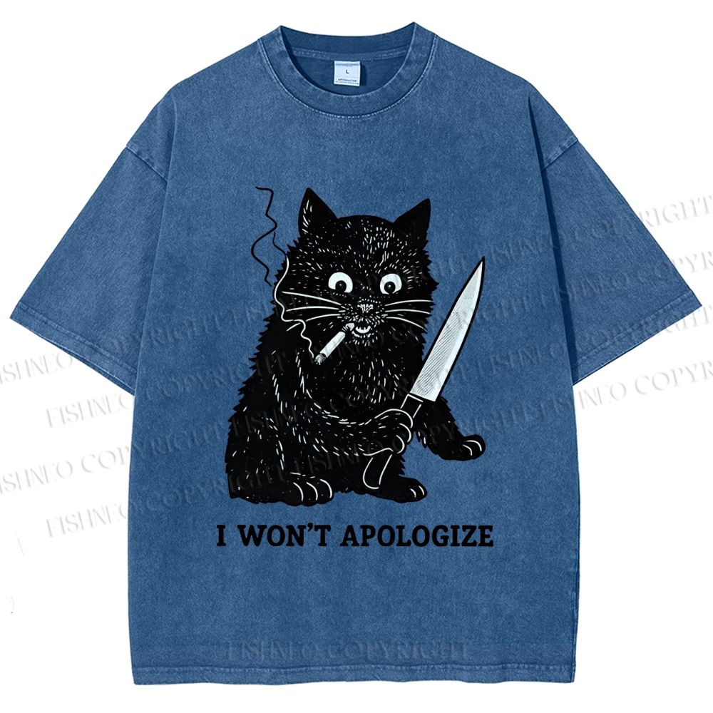 Unisex I Won't Apologize Evil Cat Printed Washed Tee