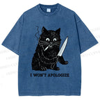 Unisex I Won't Apologize Evil Cat Printed Washed Tee