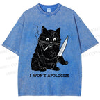 Unisex I Won't Apologize Evil Cat Printed Washed Tee