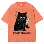 Unisex I Won't Apologize Evil Cat Printed Washed Tee