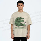 Unisex Vintage Crocodile Hooked On Newspaper Printed Washed Tee