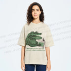 Unisex Vintage Crocodile Hooked On Newspaper Printed Washed Tee