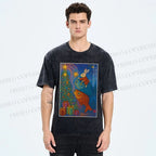 Unisex Vintage Japanese Bunny Koi Fish Printed Washed Tee