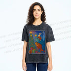 Unisex Vintage Japanese Bunny Koi Fish Printed Washed Tee
