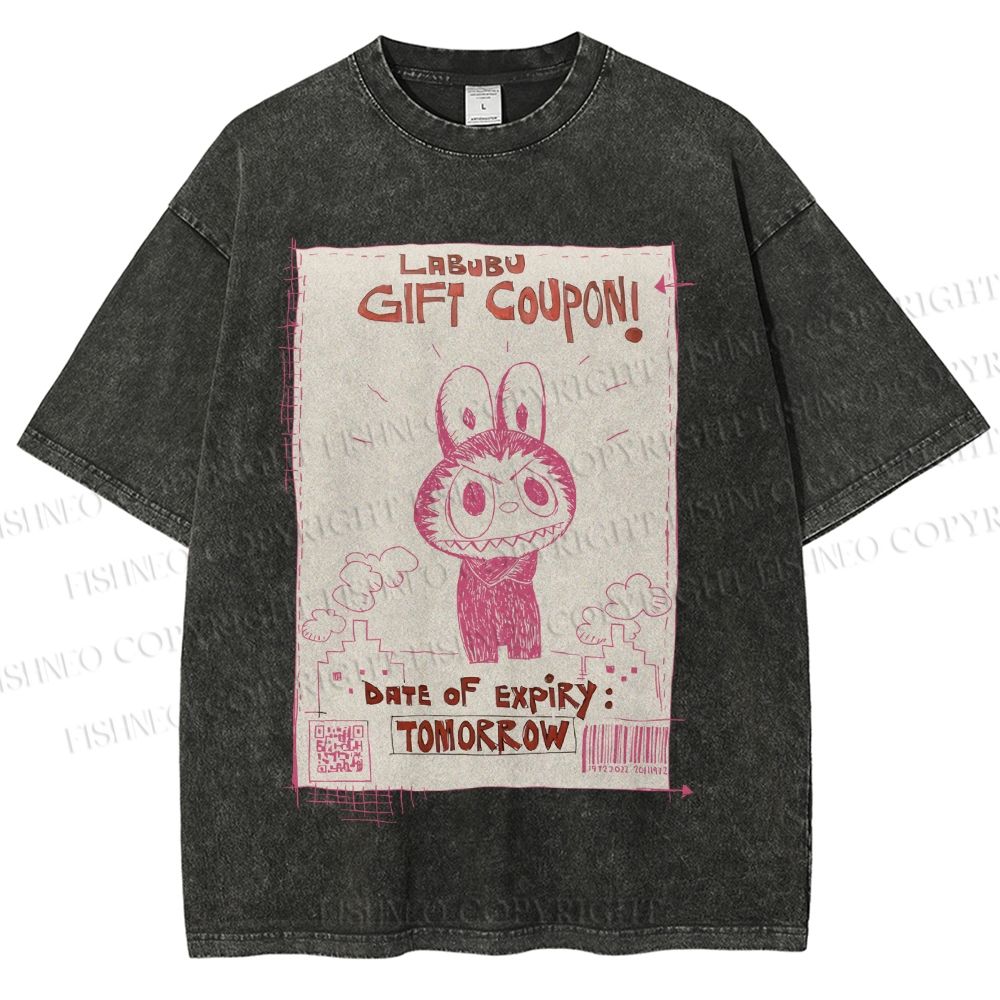 Unisex Vintage Labubu Graffiti Printed Washed Tee