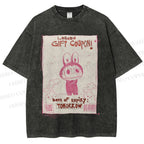 Unisex Vintage Labubu Graffiti Printed Washed Tee