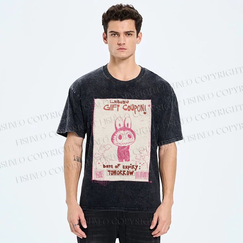 Unisex Vintage Labubu Graffiti Printed Washed Tee