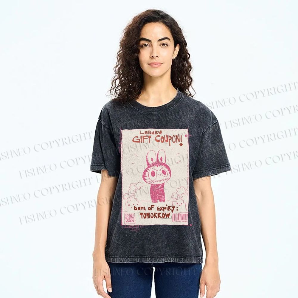 Unisex Vintage Labubu Graffiti Printed Washed Tee