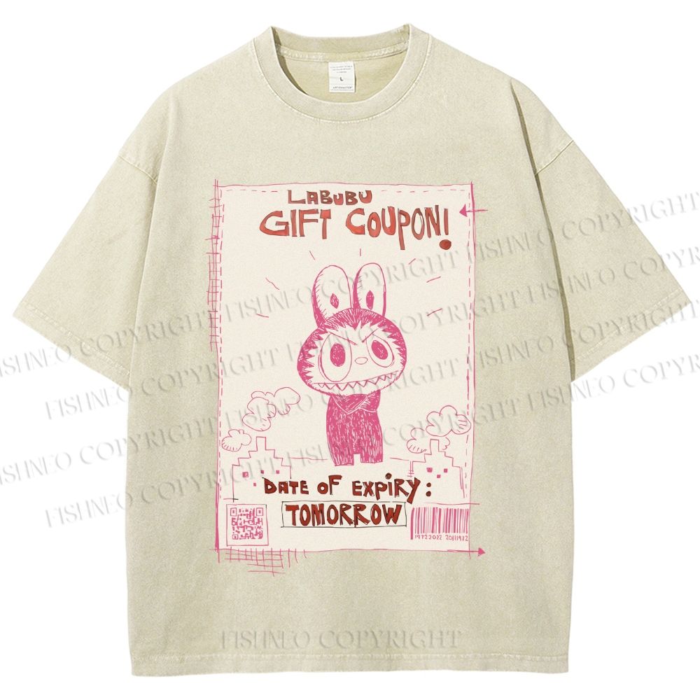 Unisex Vintage Labubu Graffiti Printed Washed Tee